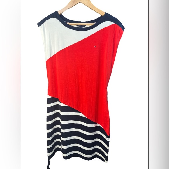 Tommy Hilfiger Red and Navy Striped Midi Dress - Picture 3 of 4